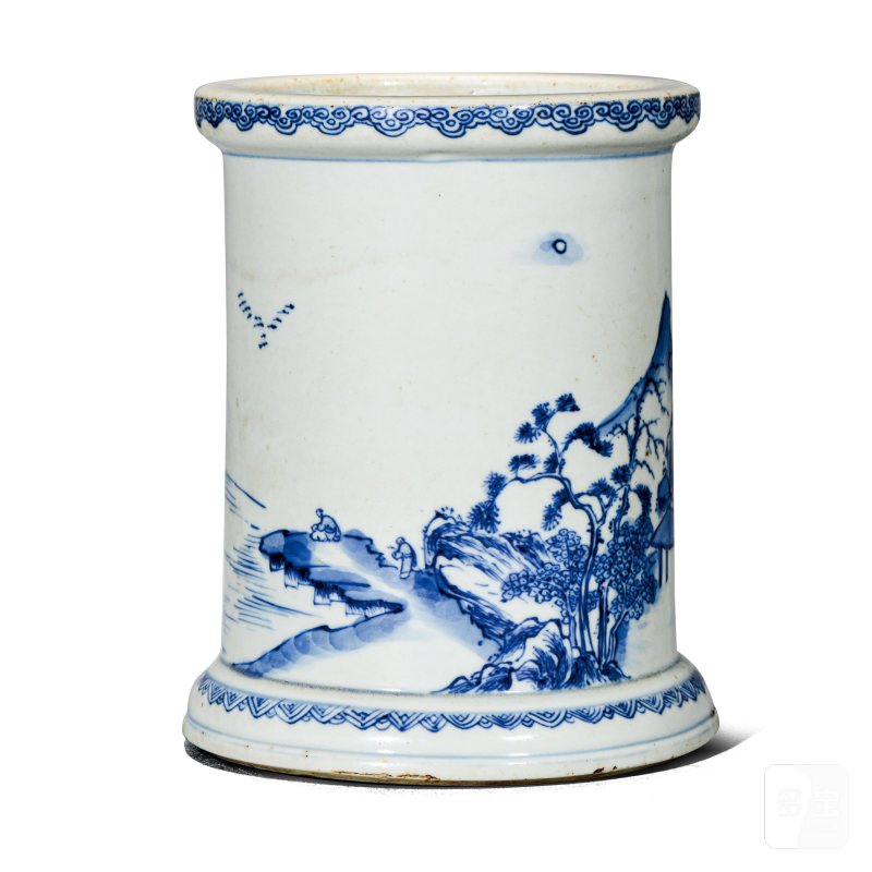 清康熙 青花山水纹经筒